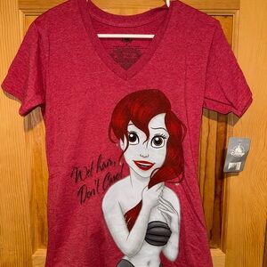 Disney Red Ariel Graphic V-Neck T-Shirt